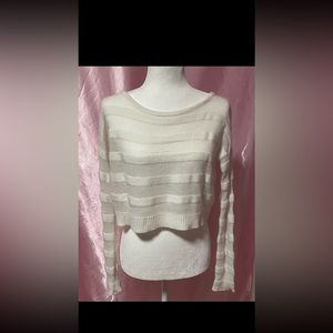 White Striped Cropped Sweater.